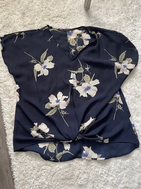 West Kei Navy Floral Twist-Front Blouse